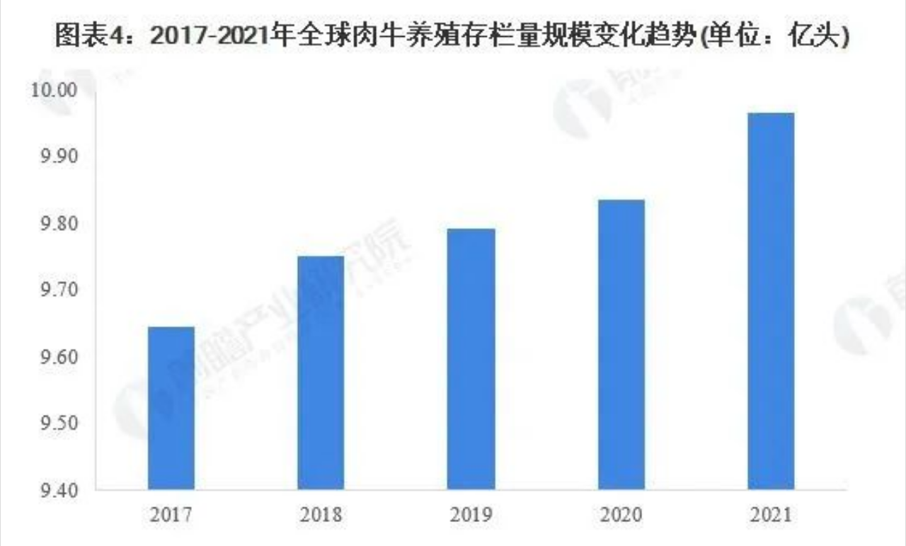 2017-2021全球肉牛養殖存欄量規模變化趨勢